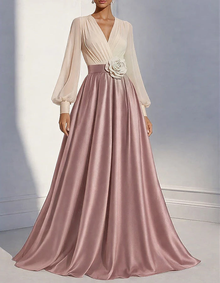Blue Chiffon Satin Patchwork Maxi Dress