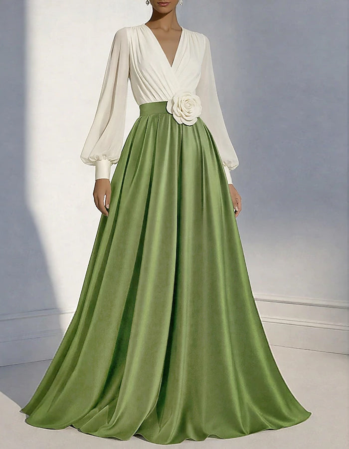 Blue Chiffon Satin Patchwork Maxi Dress