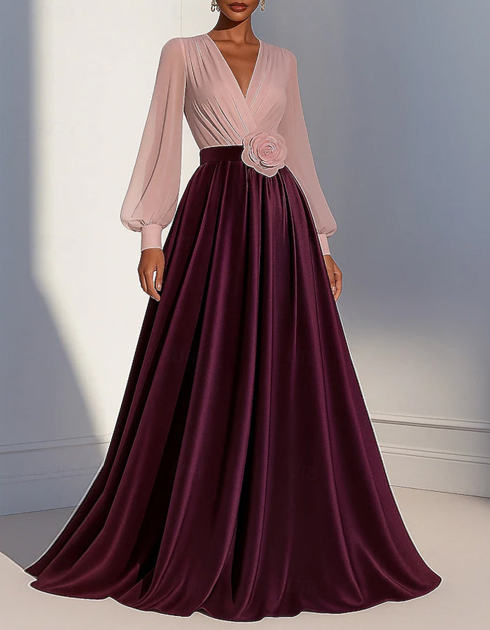 Blue Chiffon Satin Patchwork Maxi Dress