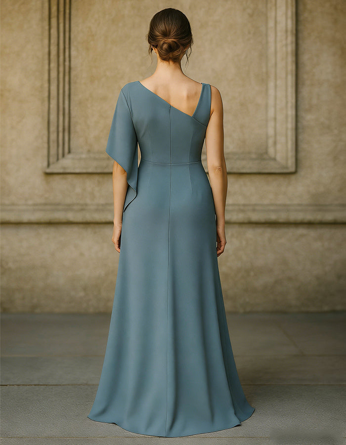Blue Gray Draped Fabric With One Shoulder Twist Maxi Dress