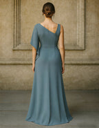 Blue Gray Draped Fabric With One Shoulder Twist Maxi Dress