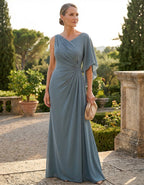 Blue Gray Draped Fabric With One Shoulder Twist Maxi Dress