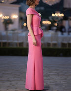Rose Red Woven Sloping Shoulder Fishtail Maxi Dress