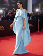 Ice Blue Draped Fabric Cape Maxi Dress