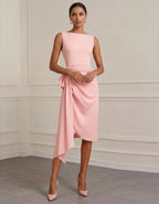 Pink Draped Side Knot Midi Dress