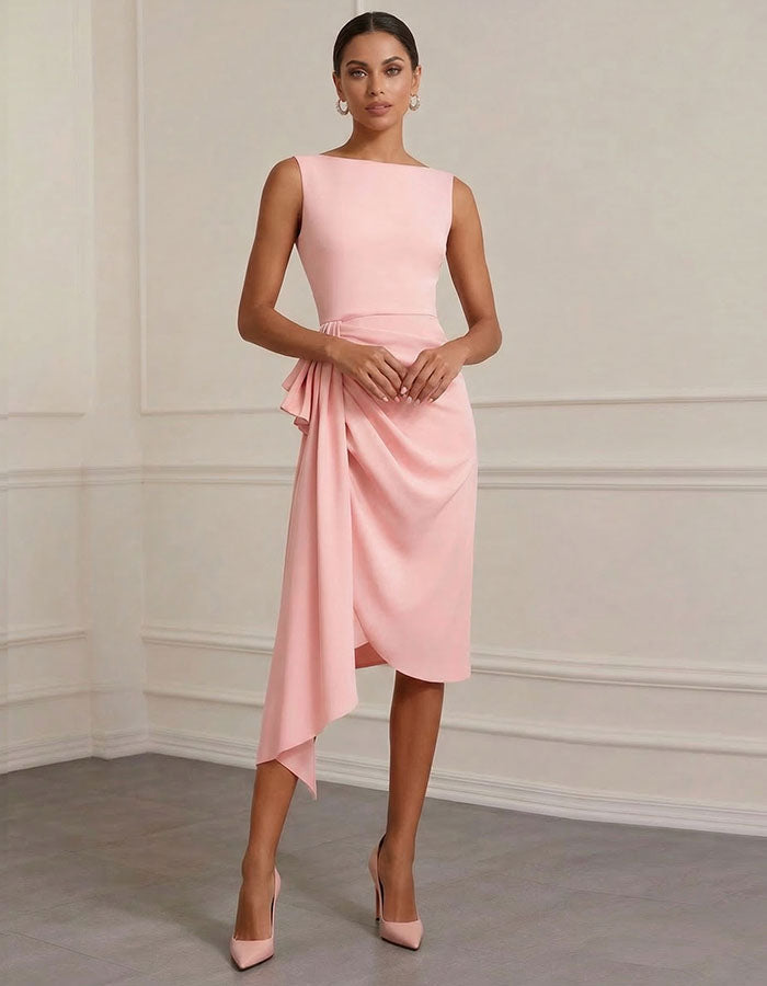 Pink Draped Side Knot Midi Dress