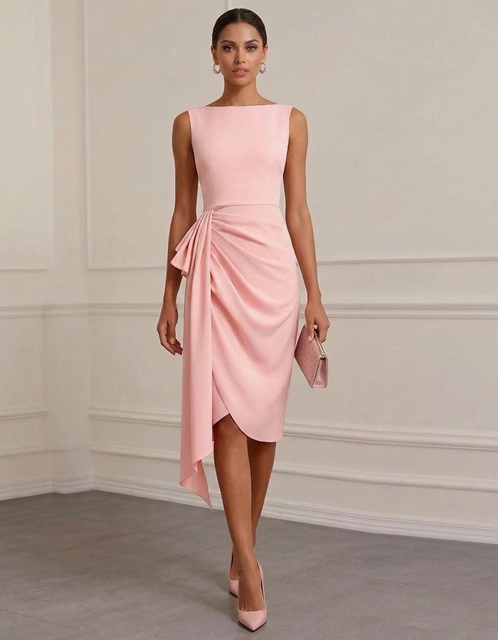Pink Draped Side Knot Midi Dress