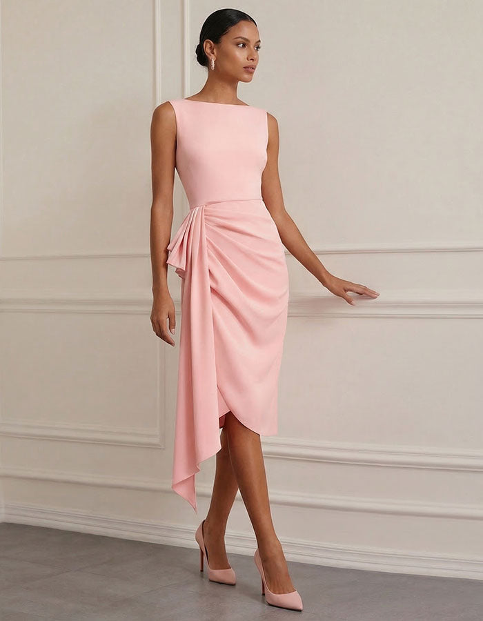 Pink Draped Side Knot Midi Dress