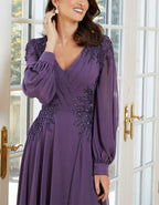 Solid Color Lace Appliqué Chiffon Maxi Dress