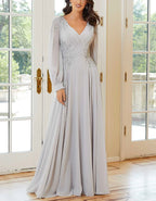Solid Color Lace Appliqué Chiffon Maxi Dress