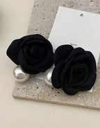 French Style Pearl Camellia Flower Earrings