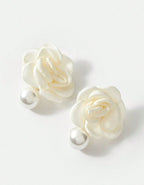 French Style Pearl Camellia Flower Earrings