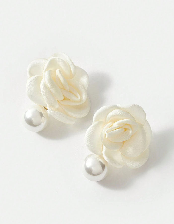 French Style Pearl Camellia Flower Earrings