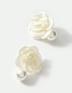 French Style Pearl Camellia Flower Earrings