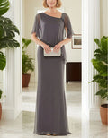 Grey Off Shoulder Chiffon Fishtail Maxi Dress