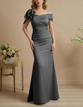 Blue Off Shoulder Satin Fishtail Maxi Dress