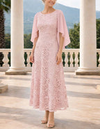 Solid Color Lace Flutter Sleeve Chiffon Maxi Dress