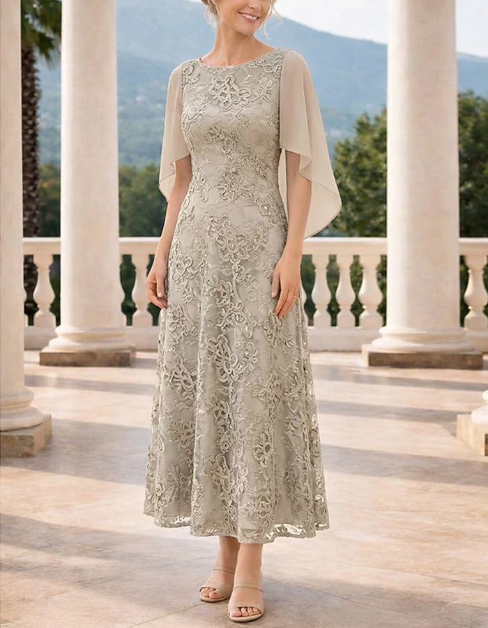Solid Color Lace Flutter Sleeve Chiffon Maxi Dress
