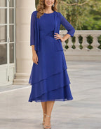 Solid Color Knotted Waist Chiffon Cake Layer Midi Dress