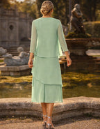 Solid Color Knotted Waist Chiffon Cake Layer Midi Dress