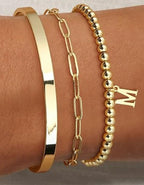 Stackable Beaded Letter Pendant Bracelet 3-Piece Set