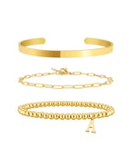 Stackable Beaded Letter Pendant Bracelet 3-Piece Set