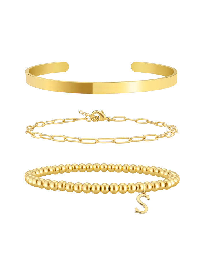 Stackable Beaded Letter Pendant Bracelet 3-Piece Set