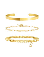 Stackable Beaded Letter Pendant Bracelet 3-Piece Set