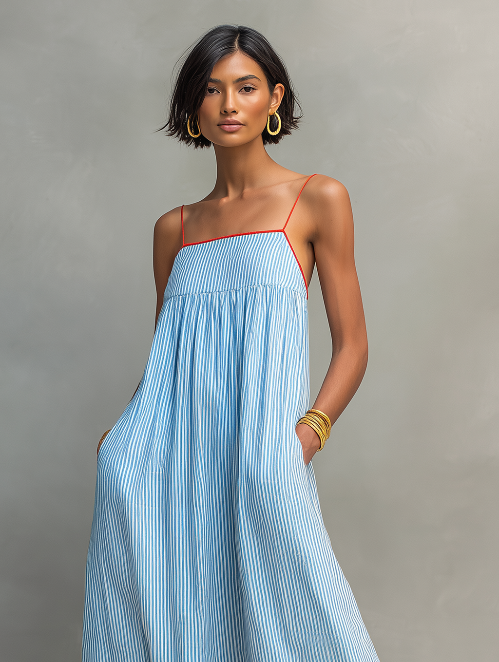 Vestido largo minimalista de rayas