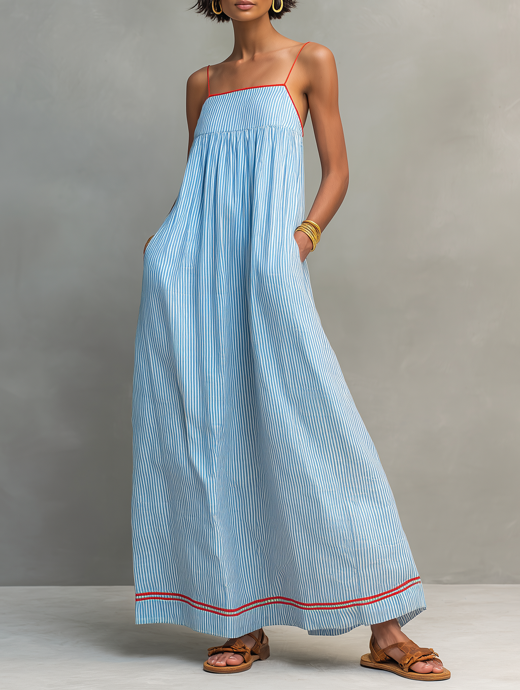 Vestido largo minimalista de rayas