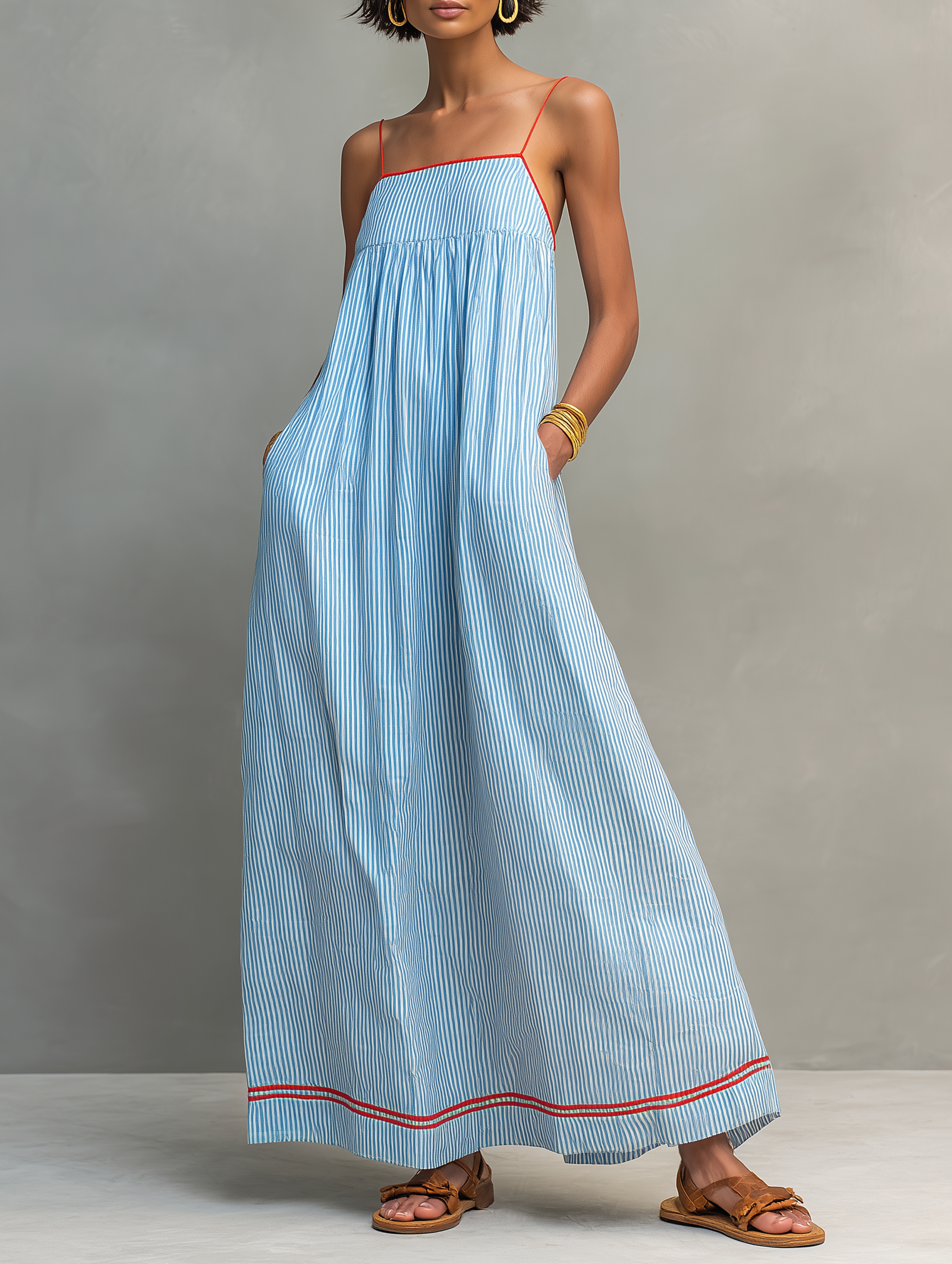 Vestido largo minimalista de rayas