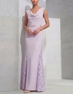 Lavender Purple Draped Lace Patchwork Maxi Dress