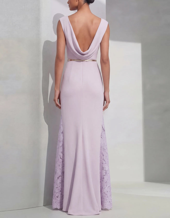 Lavender Purple Draped Lace Patchwork Maxi Dress