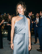Blue Grey Halter Neck Ribbon Satin Midi Dress