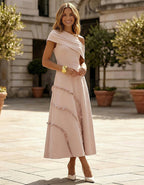 Pink Off Shoulder Ruffle Maxi Dress