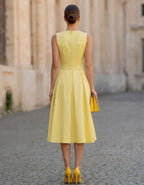 Lemon Yellow Round Neck With A Fitted Waist Midi Dress