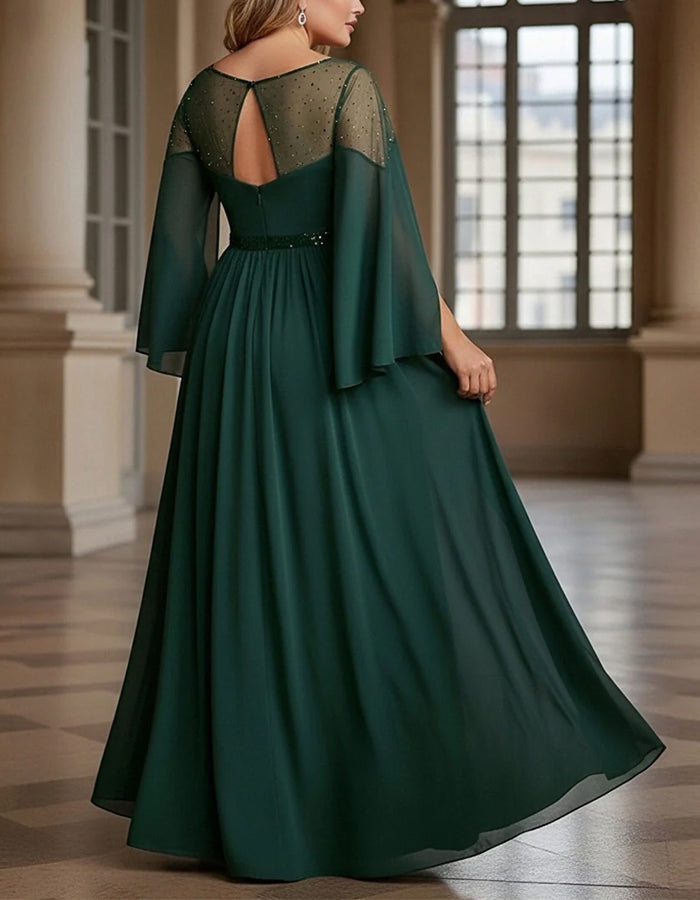 Green Chiffon Shawl Style Full Maxi Dress