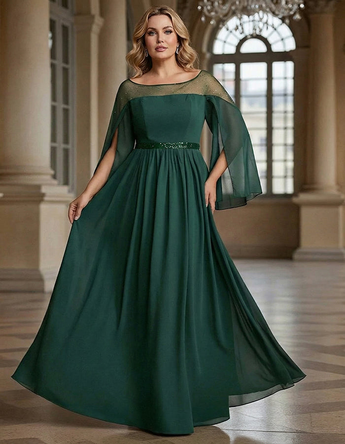 Green Chiffon Shawl Style Full Maxi Dress