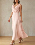Pink Draped Chiffon Maxi Dress