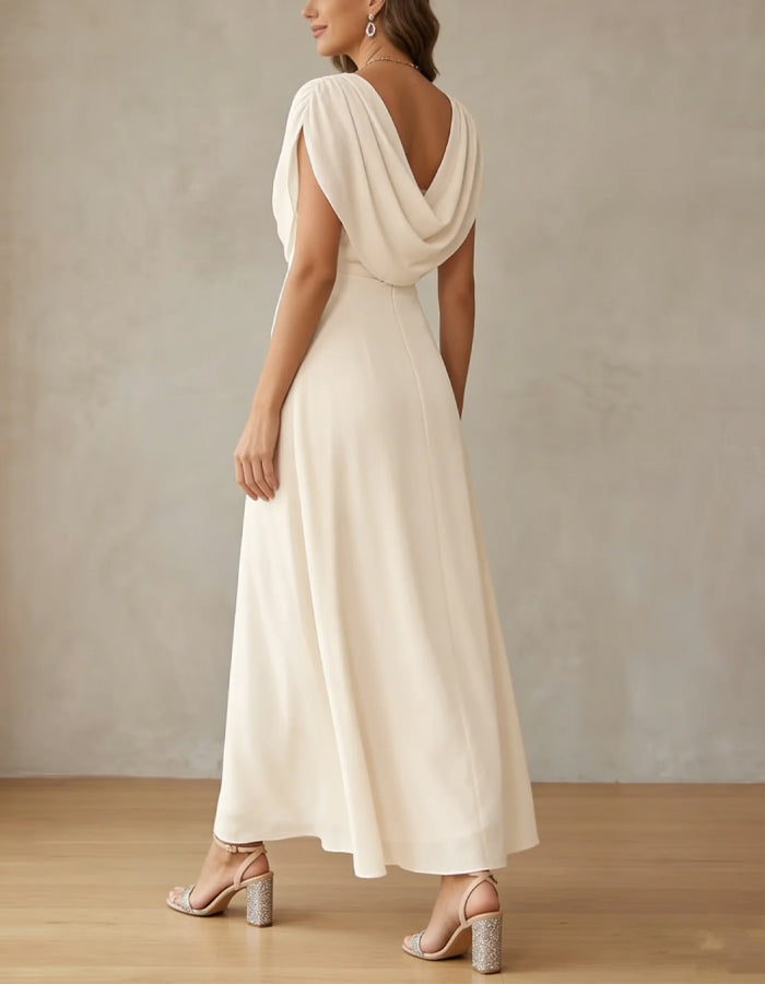 Pink Draped Chiffon Maxi Dress