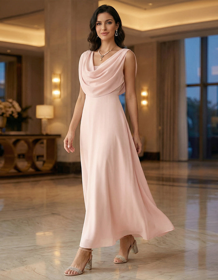 Pink Draped Chiffon Maxi Dress