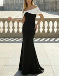 Black And White Color Blocking Off Shoulder Fishtail Maxi Dress