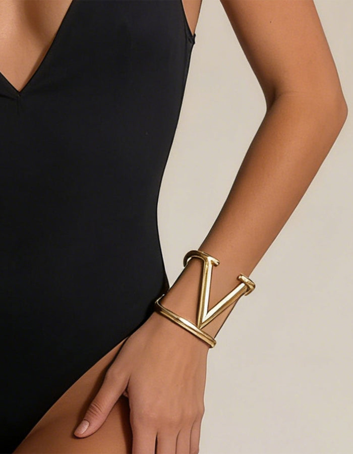 Metal Strip V Shaped Open Bangle