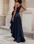Solid Color Off Shoulder Satin Tie Maxi Dress