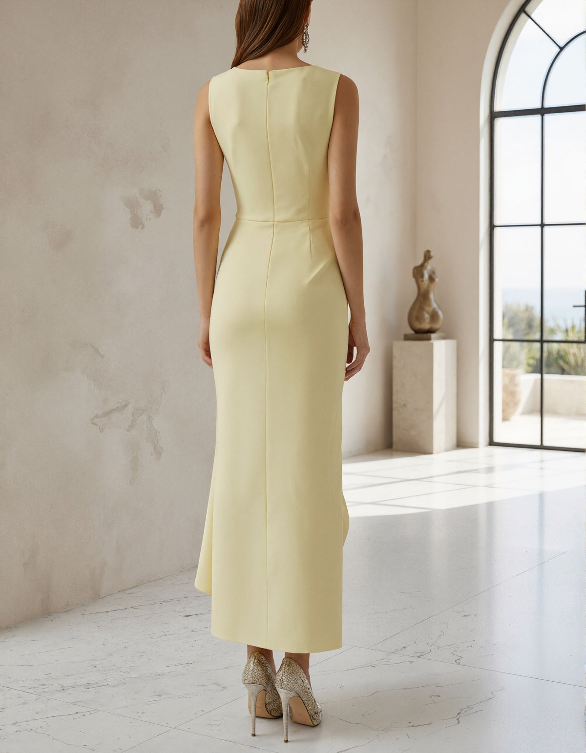 Solid Color Boat Collar With Forks Maxi Dress