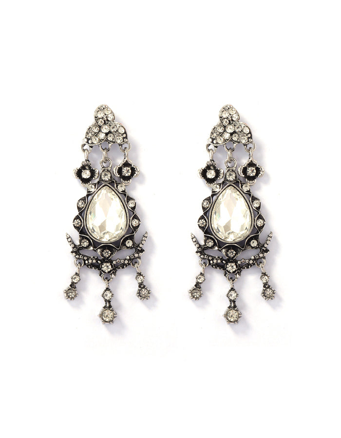 Alloy Full Diamond Teardrop Earrings