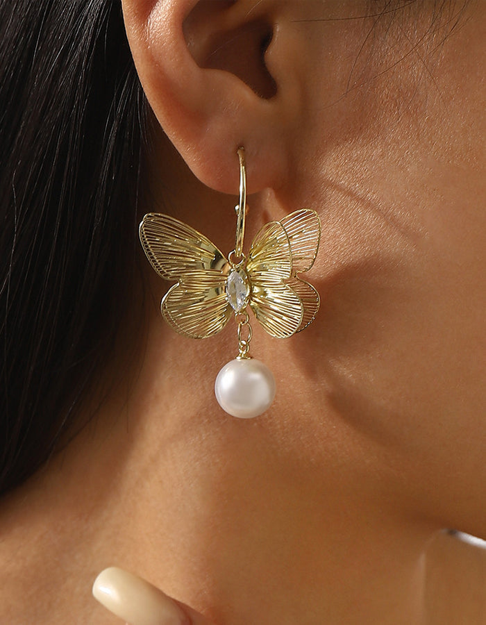 Large Butterfly Pearl Earrings