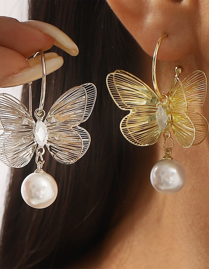 Large Butterfly Pearl Earrings