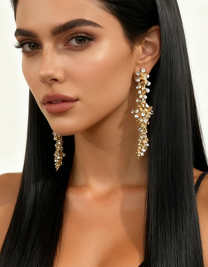 Alloy Full Diamond Waterfall Style Long Pendant Earrings