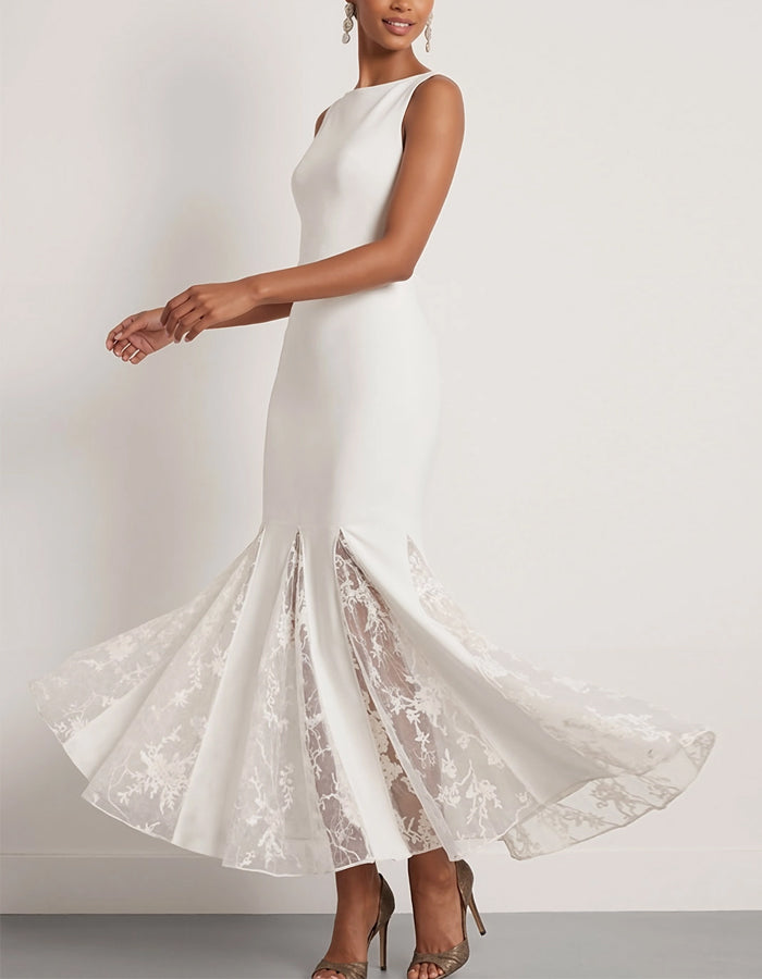 Solid Color Sleeveless Lace Patchwork Maxi Dress